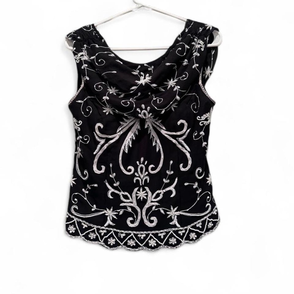 Vintage Sean Collection‎ Black & White Sleeveless Top Sz Medium 100% Silk